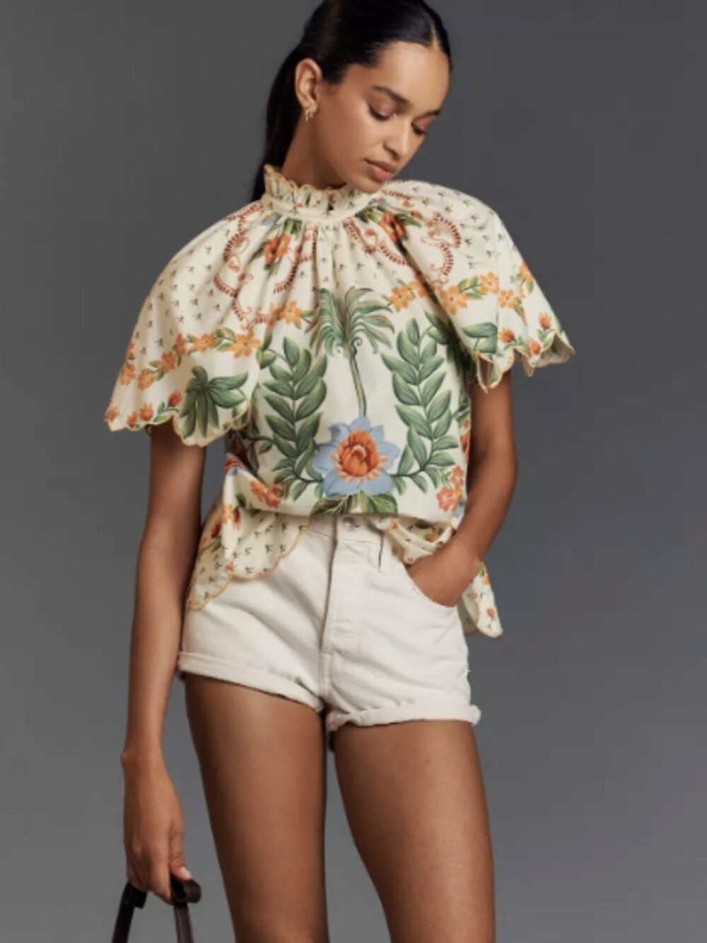Farm Rio Short-Sleeve High-Neck Printed Blouse - Picture 3 of 11